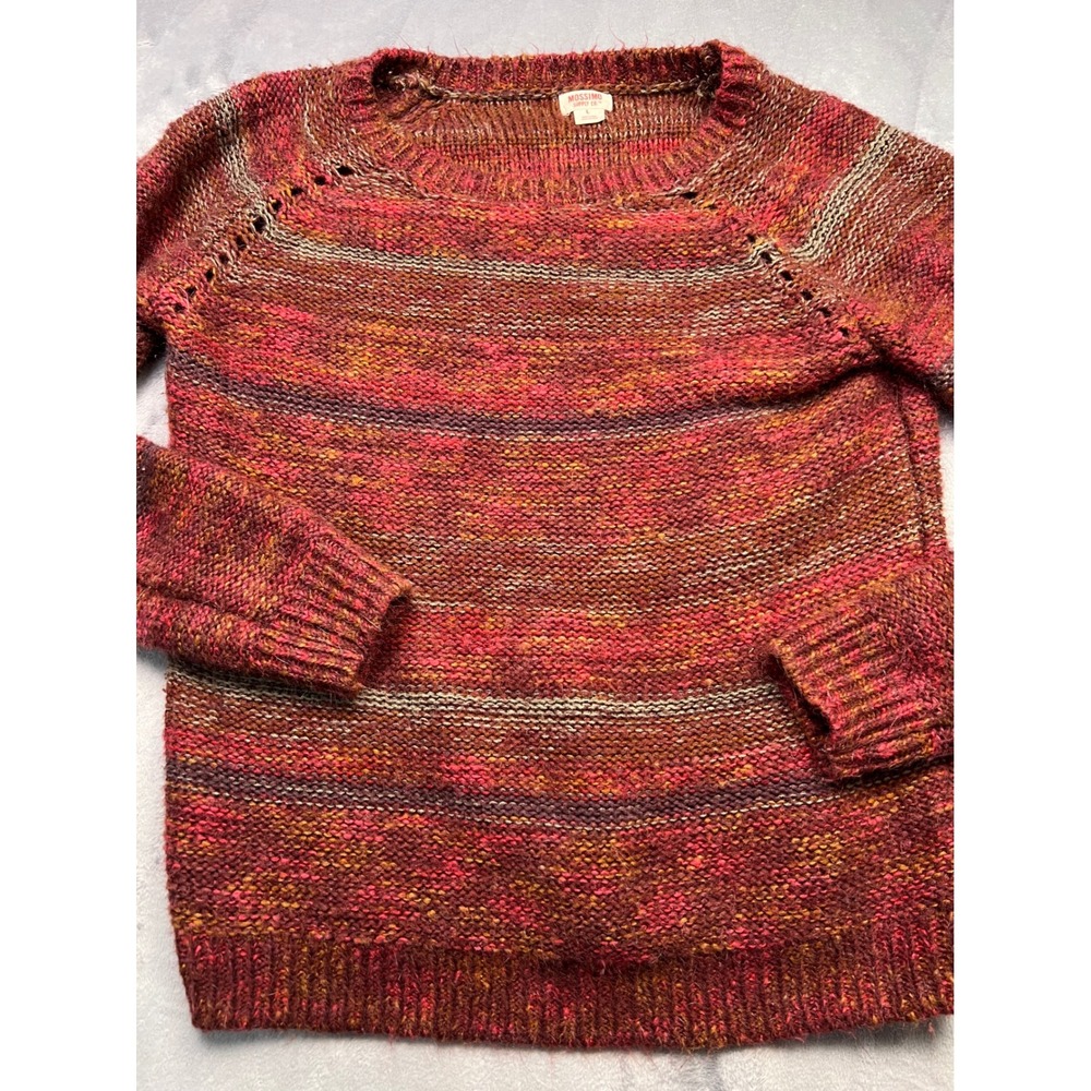 Mossimo Supply Co Space Dye Knit Sweater Burgundy Orange Marled Raglan Large